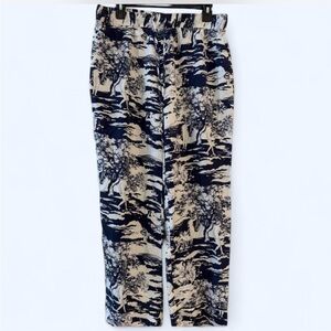 Reformation Women’s Navy and Cream Scenic Print Trouser Pants Size M